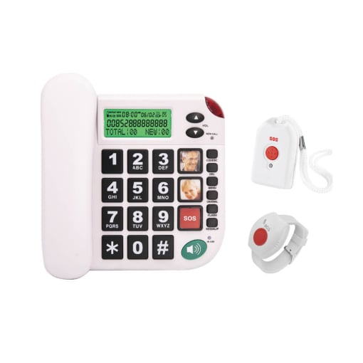Landline SOS elderly phone with red button